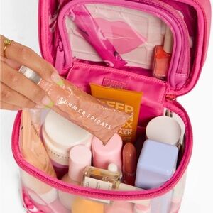 Calpak Clear Train Case with Top Compartment in Dragonfruit